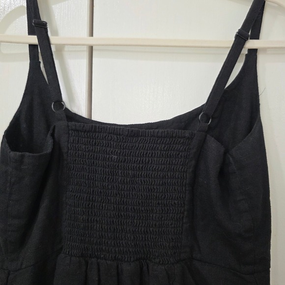 Old Navy Black Smocked Waist Linen Blend Mini Dress Womens Size M Indie Boho Y2K - Picture 4 of 9